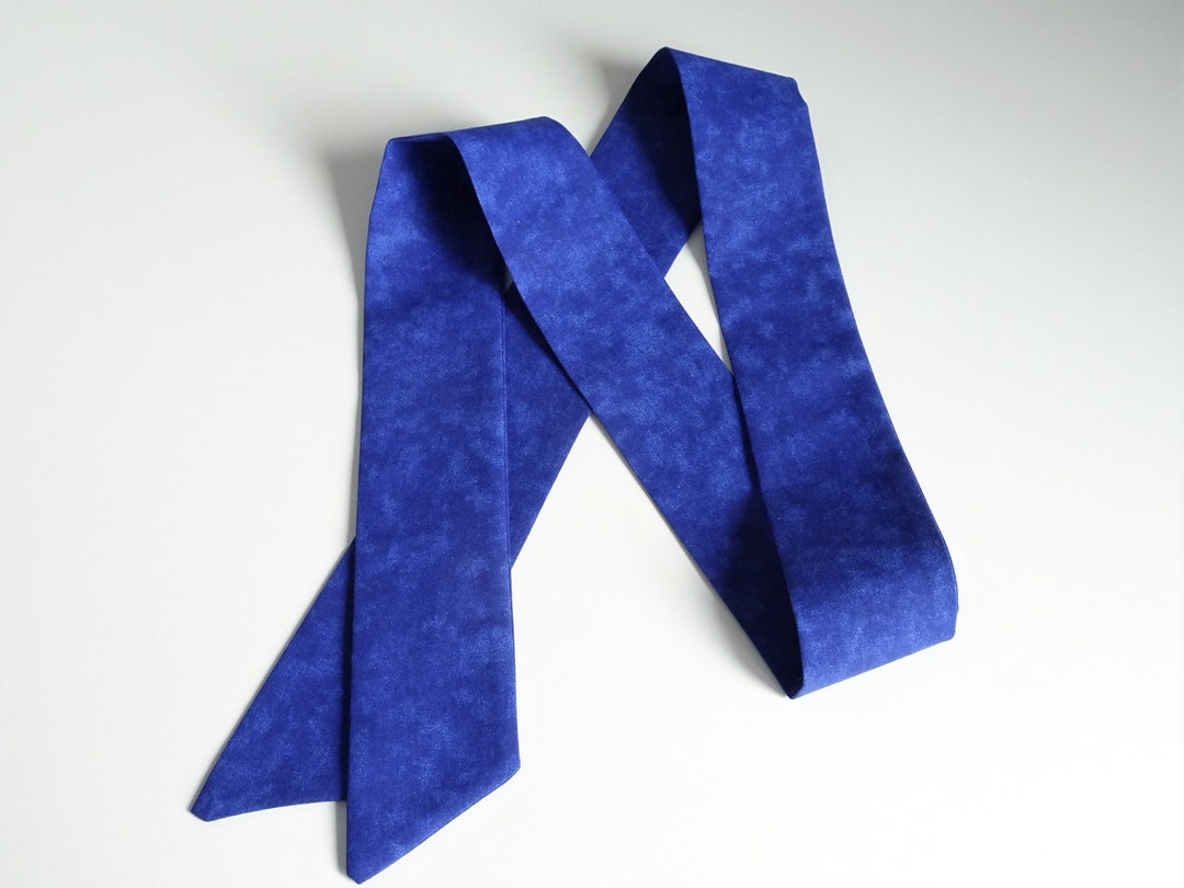 Blue Skinny Scarf for Women / Cotton Narrow Headband / Thin Neck Scarf