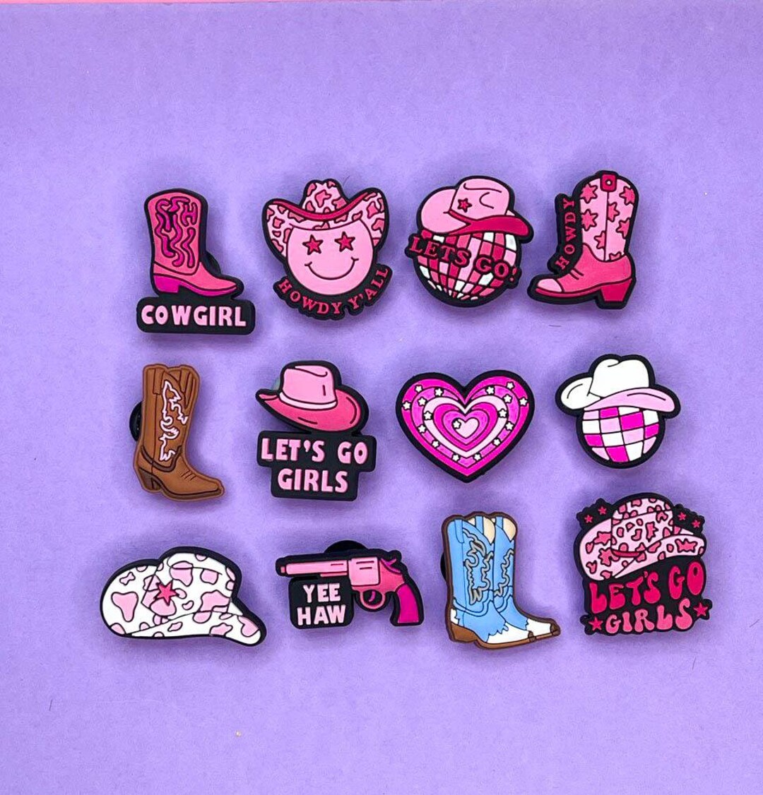 Pink Cowgirl Croc Charms Mirror Ball Disco Cowgirl Hat Clog