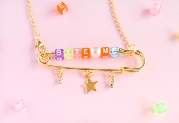 Safety pin necklace with beads deals