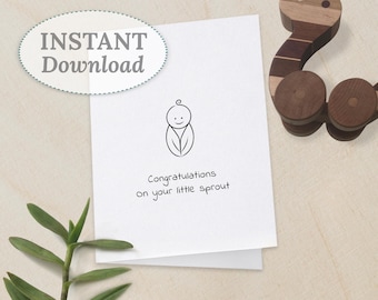 New Baby Printable Card, Instant Download PDF, Congrats Little Sprout Card, Baby Shower Card, Welcome Baby Template