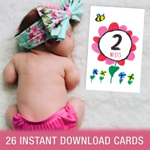 Cartes d'étape à imprimer bébé fleur à imprimer | Dessinés à la main | Téléchargement numérique instantané