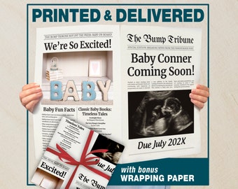 Newspaper Pregnancy Announcement Printed, Personalized Unique Fun New Baby Reveal, Custom Baby on the Way Color Print, Delivered Gift Paper