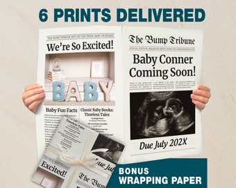 Newspaper Pregnancy Announcement Printed, Personalized Unique Fun New Baby Reveal, Custom Baby on the Way Print, Delivered Gift Paper