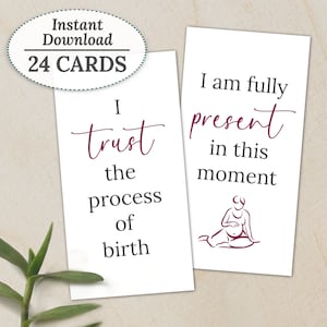 Cartões de afirmação de nascimento para impressão, quadro de visão de gravidez, mantras de parto domiciliar, download digital instantâneo de hipnonascimento, baralho de cartas para bebês