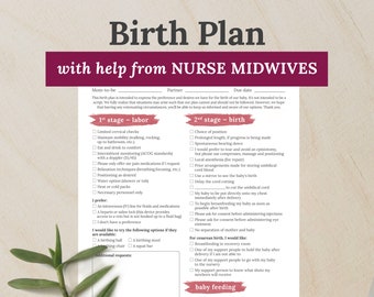 Birth Plan Printable, Labor and Delivery Checklist, Birth Center Preferences, Instant Digital Download