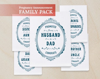 Pregnancy Announcement Cards Pack, Printable Instant Digital Download, Funny Pregnancy Reveal for Personalized Family Members