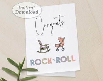 Nieuwe babykaart afdrukbaar, instant digitale download, grappige unieke welkomstbabyshowerkaart