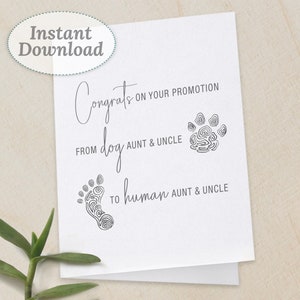 Schwangerschaftsankündigung Karte Tante und Onkel, Hund zum Menschen Promotion, Printable Instant Download, lustige Schwangerschaft offenbaren Karte