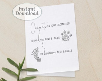 Pregnancy Announcement Card Aunt and Uncle, Dog to Human Promotion, Printable Instant Download, Funny Pregnancy Reveal Card