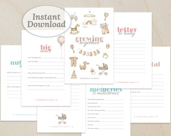 Printable Pregnancy Journal Boho Watercolor, Digital Download Book, Pregnant Planner Memory Diary, Expecting Mom Baby Shower Gift
