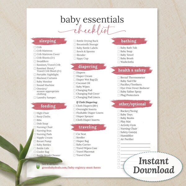 Newborn Checklist, Baby Essentials Printable PDF, Newborn Registry Instant Download, Baby Must Haves List Digital, Minimal Nursery Checklist