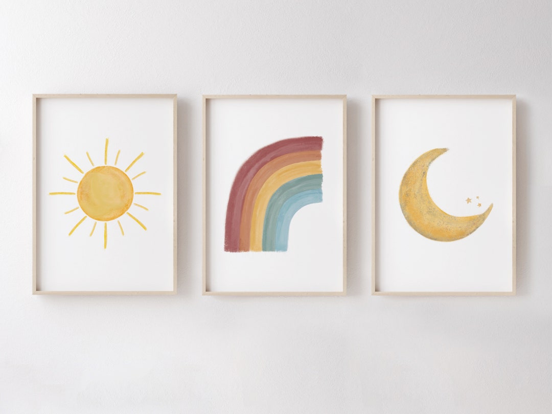 Boho Rainbow Nursery Wall Art, Printable Set of 3, Baby Room Gift Idea ...