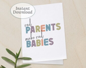 New Baby Printable Card, Instant Download PDF, Funny Baby Shower Card, Rad Parents Digital