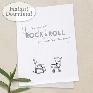 Pregnancy Announcement Card Funny and Unique, Rock and Roll, Printable Instant Download, Pregnancy Reveal
