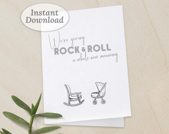 Pregnancy Announcement Card Funny and Unique, Rock and Roll, Printable Instant Download, Pregnancy Reveal