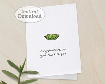 New Baby Printable Card, Congrats Little Pea Baby Shower Card, Instant Download