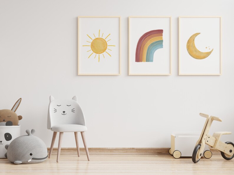 Boho Rainbow Nursery Wall Art, Printable Set of 3, Baby Room Gift Idea ...