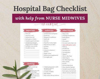 Hospital Bag Checklist Printable, Labor and Delivery Must Haves, Birth Center Essentials, Pregnancy Maternity Bag, Instant Digital Download