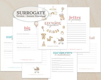 Surrogate Printable Pregnancy Journal Boho Watercolor, Digital Download Book, Surrogacy Planner Diary, Growing You Bump Maternity Prompts