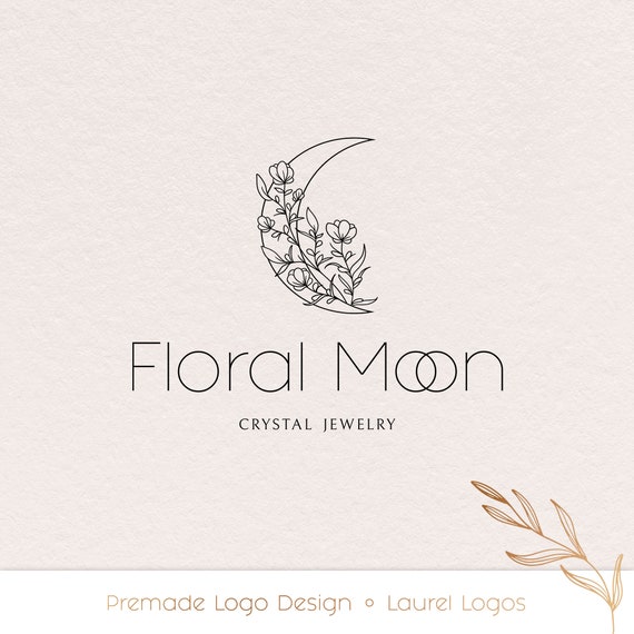 Premade Logo Design 22 Floral Moon Logo Boho Style | Etsy