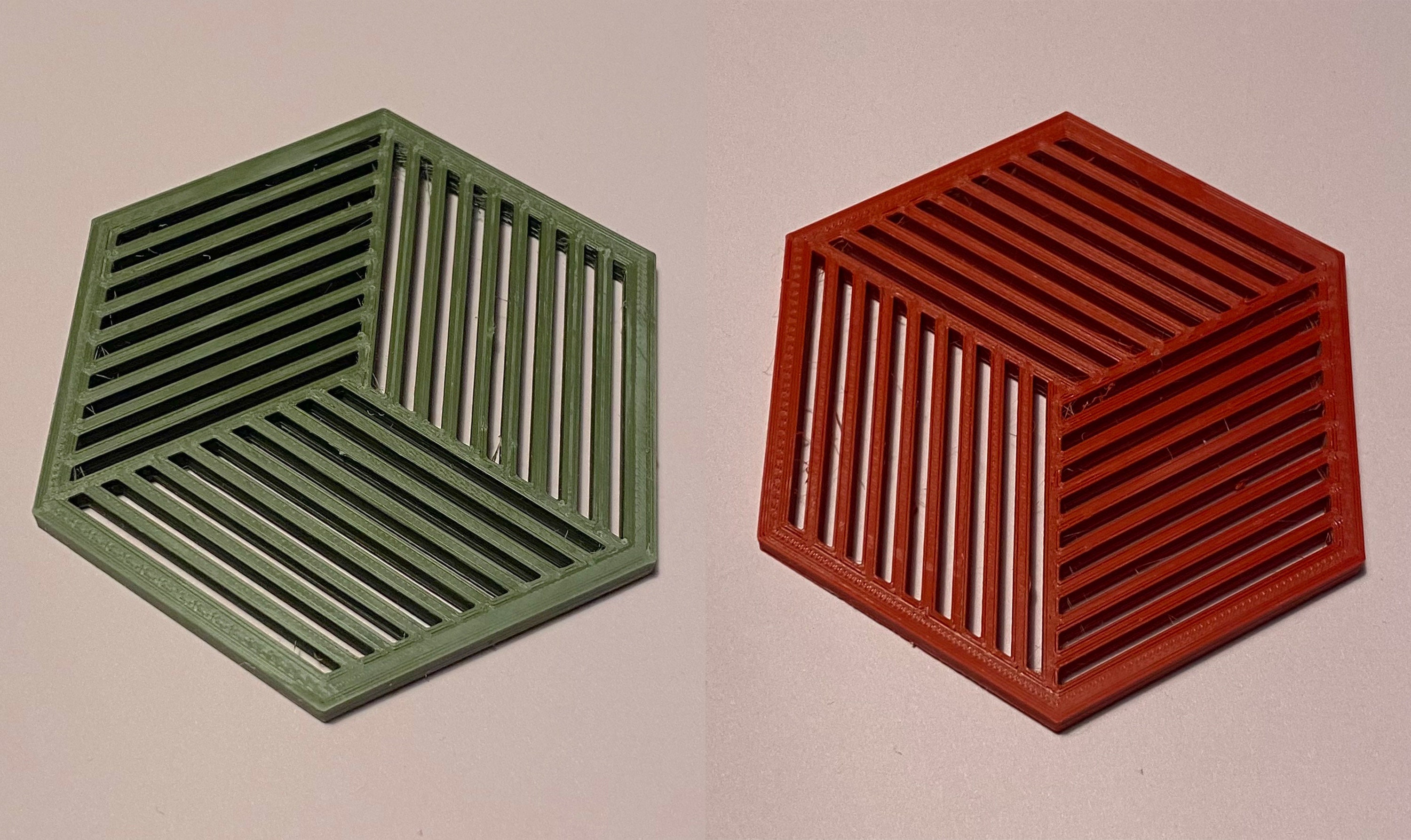 Geometric Hexagonal Coasters [3D Printed, Green or Red] Doubles ...