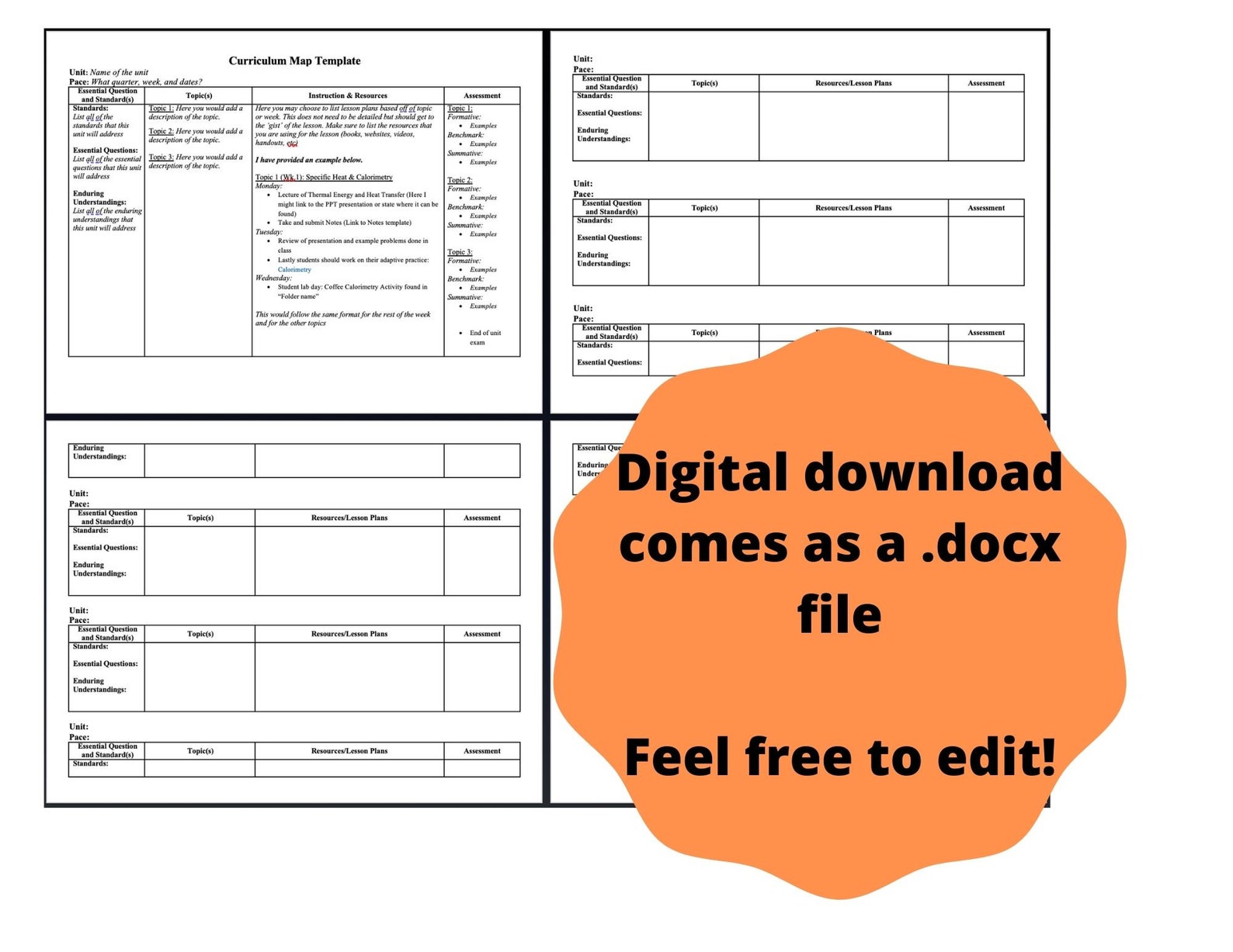 Curriculum map template etsy