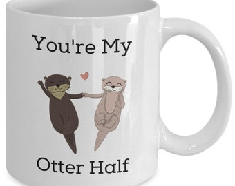 Coffee Mug Gift You Are My Otter Half White Ceramic 11 oz Gift Box Romantic Cute 