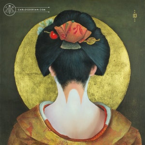 Maiko Yuugure, Geisha Portrait Oil Painting, Giclée Fine Art Print