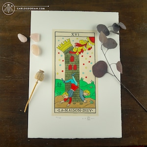 LE MAISON DIEU, La Tour. Tarot de Marseille Arcanes Majeurs Aquarelles Edition Limitée