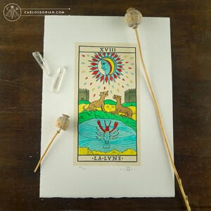 LA LUNE, The Moon. Tarot de Marseille Major Arcana Watercolors Limited Edition