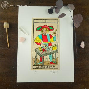 LE BATELEUR, The Magician. Tarot de Marseille Major Arcana Watercolors Limited Edition