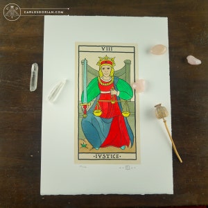 IUSTICE, Justice. Tarot de Marseille Arcanes Majeurs Aquarelles Edition Limitée