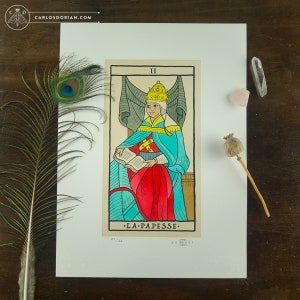 LA PAPESSE, Le Haut. Tarot de Marseille Arcanes Majeurs Aquarelles Edition Limitée