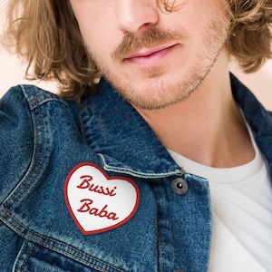 Bussi Baba - Heart Shaped Embroidered Patch (Red Outline)