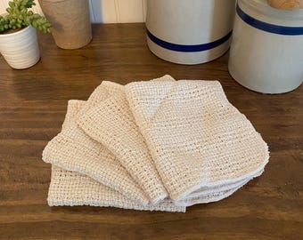 100% COTTON dish rags (set of 4) | vintage kitchen linens | farmhouse style napkin set | country living | cream colored cotton material
