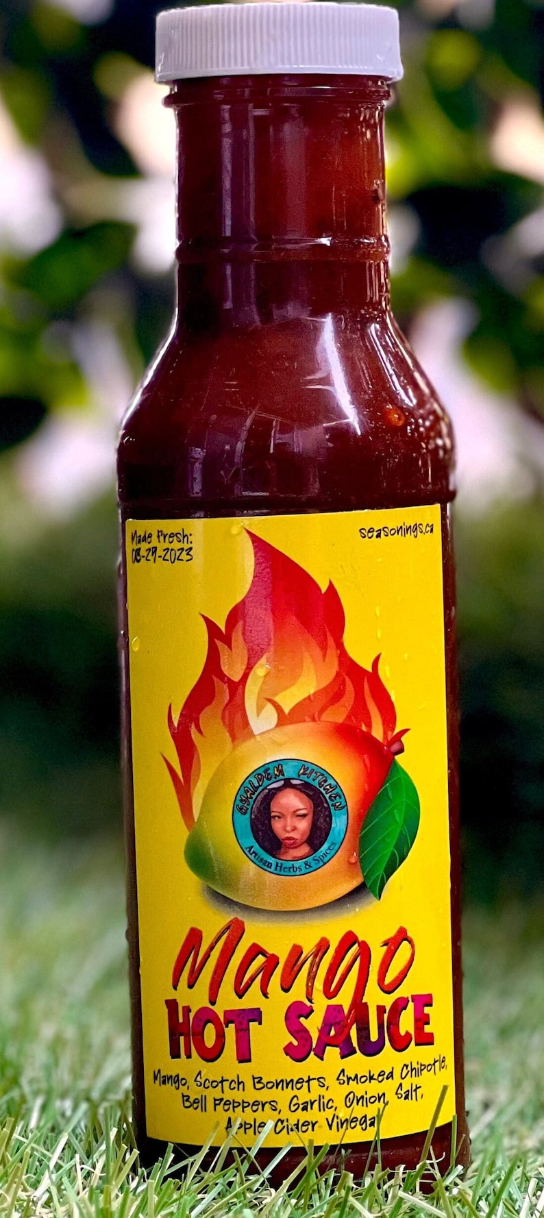 Mango Hot Sauce - 12 ounce bottle.