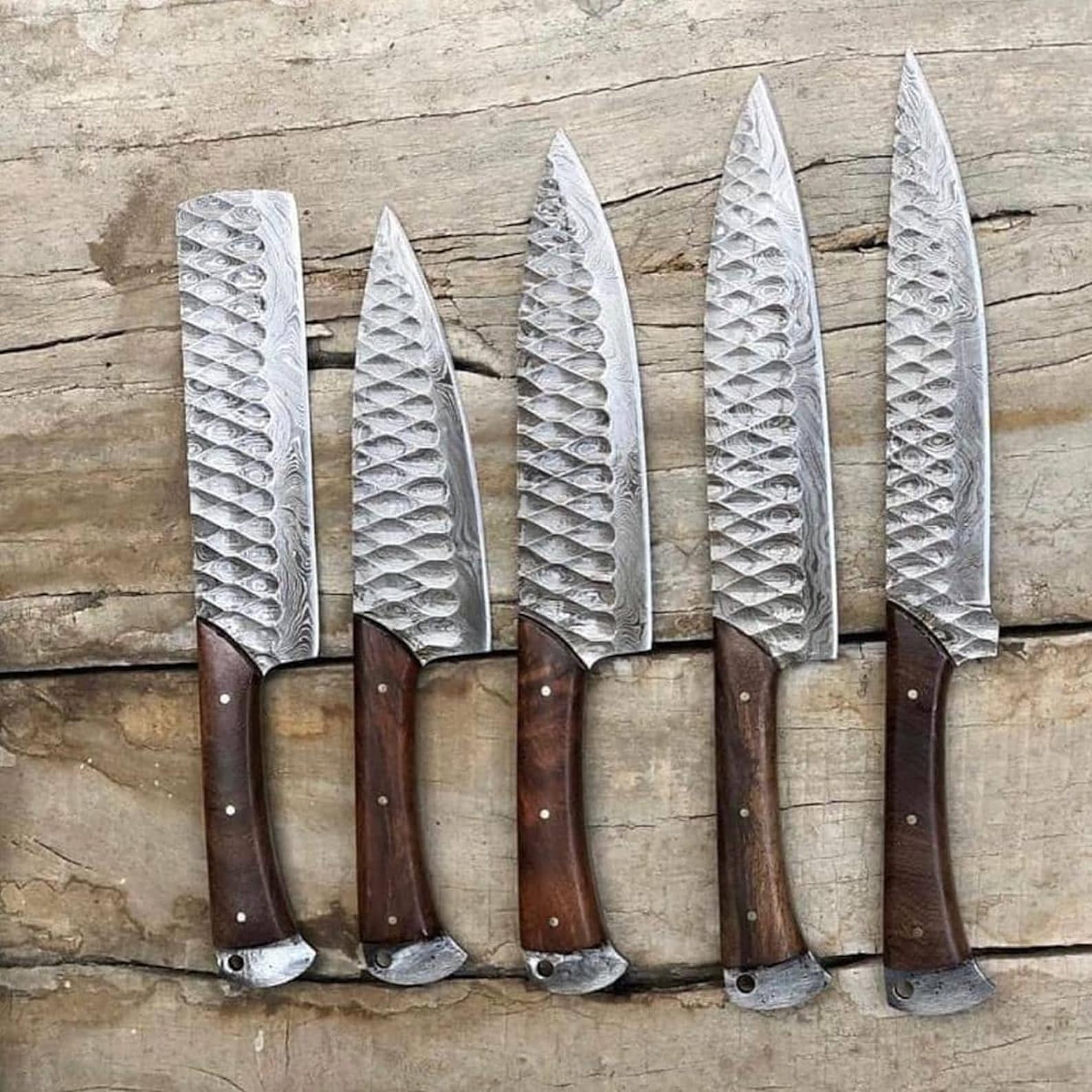 Damascus Chef Knife Set Best Gift Damascus Kitchen Knives Etsy
