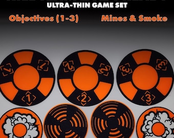 Ultra Low Profile Kill Team Markers | Flexible Objective Set | Mine Field & Smoke Cloud Templates | 3D Printed Lightweight Gaming Widget