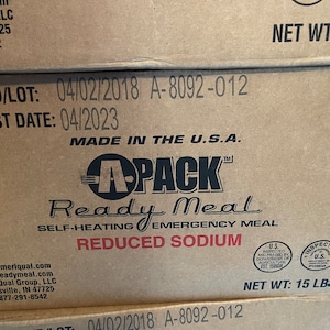 Self Heating, Meal ready to eat, Emergency Prep Food Rations- Low Sodium