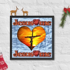 Jesus Love Me Wall Art-Jesus Heart And Cross-Jesus Wall Decor-Christmas Wall Gift-Jesus Cross Wall Print-Enhanced Matte Paper Framed Poster