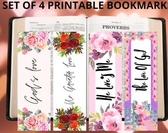 Bookmark set Of 4, Printable bookmarks, Floral cute bookmark, Gift for dad, Resin bookmark, Love of God bible quote bookmark