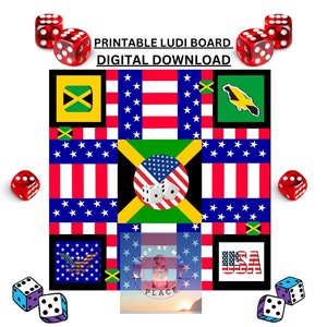 Jamaican Ludi board, Ludo board, Dice game, game board, Printable game, family game, Puzzle and game, West Indian game, game lovers