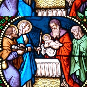Stained Glass Wall Art, Mary And Baby Jesus Scene, Birth Of Jesus Print, Nativity Print, Christian Wall Art, Jesus Picture, Digital Print