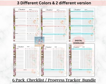 Weekly Checklist, Monthly Checklist, Weekly progress tracker, Monthly progress tracker, Floral checklist, colorful checklist tracker