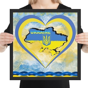 Ukraine Art- Stand With Ukraine-I Love Ukraine Print-Karte der Ukraine- gerahmtes Poster