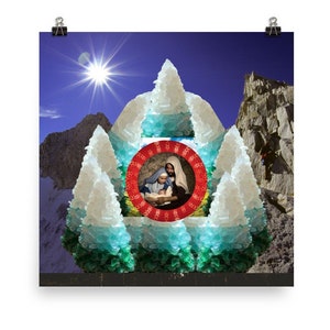 Sea Glass manger Art-Nativity Art-Modern Christian Art-Sea Glass Castle Art-Sunny Sky Art-Enhanced Matte Paper Unframed poster