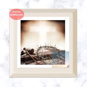 Crown Of Thorn Art-The Cross Of Jesus-The Light Of God- The Light Of The Cross Print-Christian Decor- Digital Crucifixion wall art