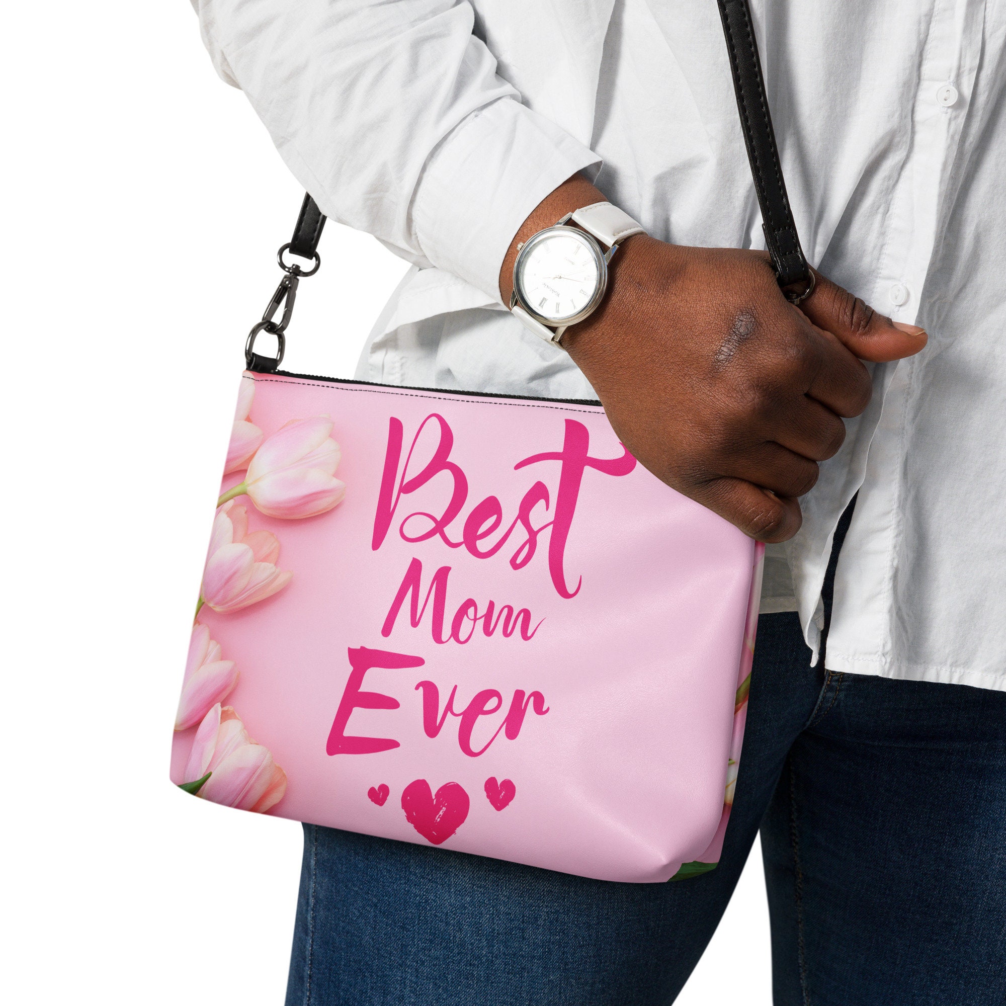Mom Crossbody bag, Mother's day gift bag for mom, Women Handbag, Leather Handbag, Pink handbag, Floral bag for mum