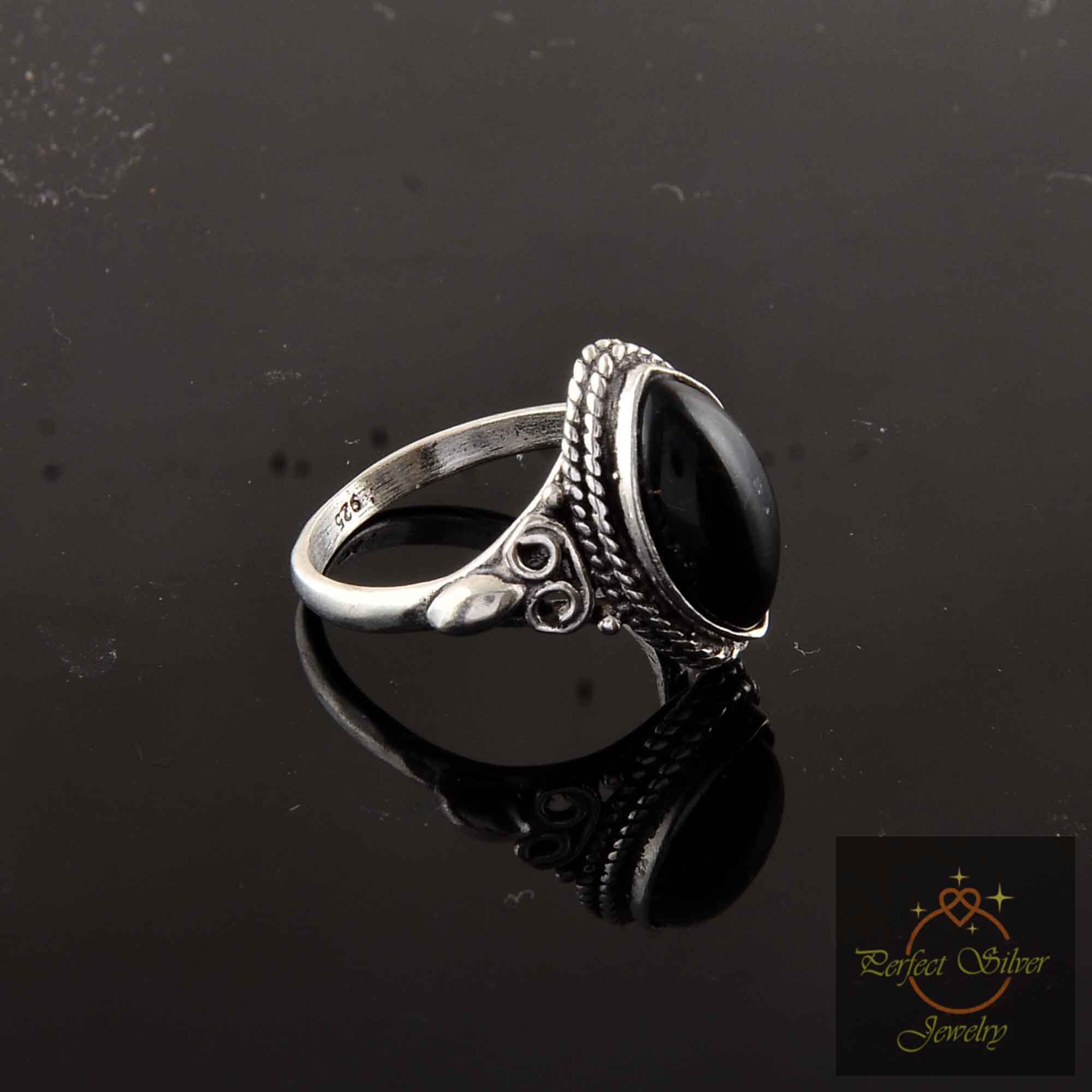 Black Obsidian Ring 925 Sterling Silver ring Women Gift Etsy