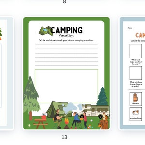 Pack d'activités de camping d'été. Activités ELA/ELD liées au camping : tâches d'écriture, jeux, correspondance de cartes, recherche de mots, vocabulaire, etc.